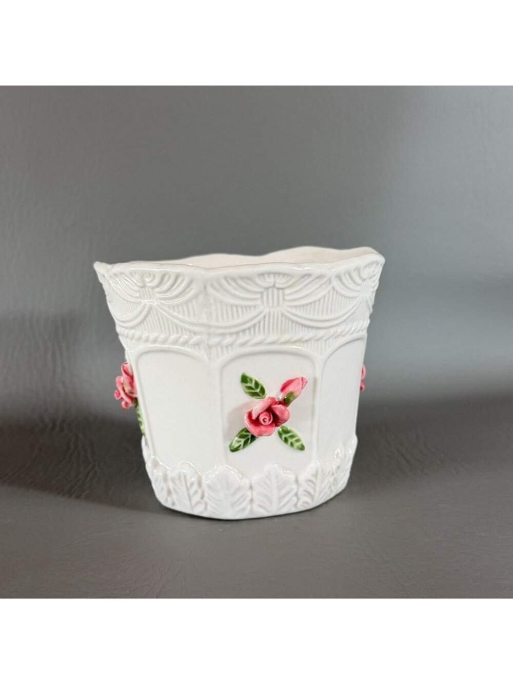 Vintage Bloom Rite Ceramic Rose Planter Cachepot Victorian Shabby Chic 5" - Picture 12 of 12